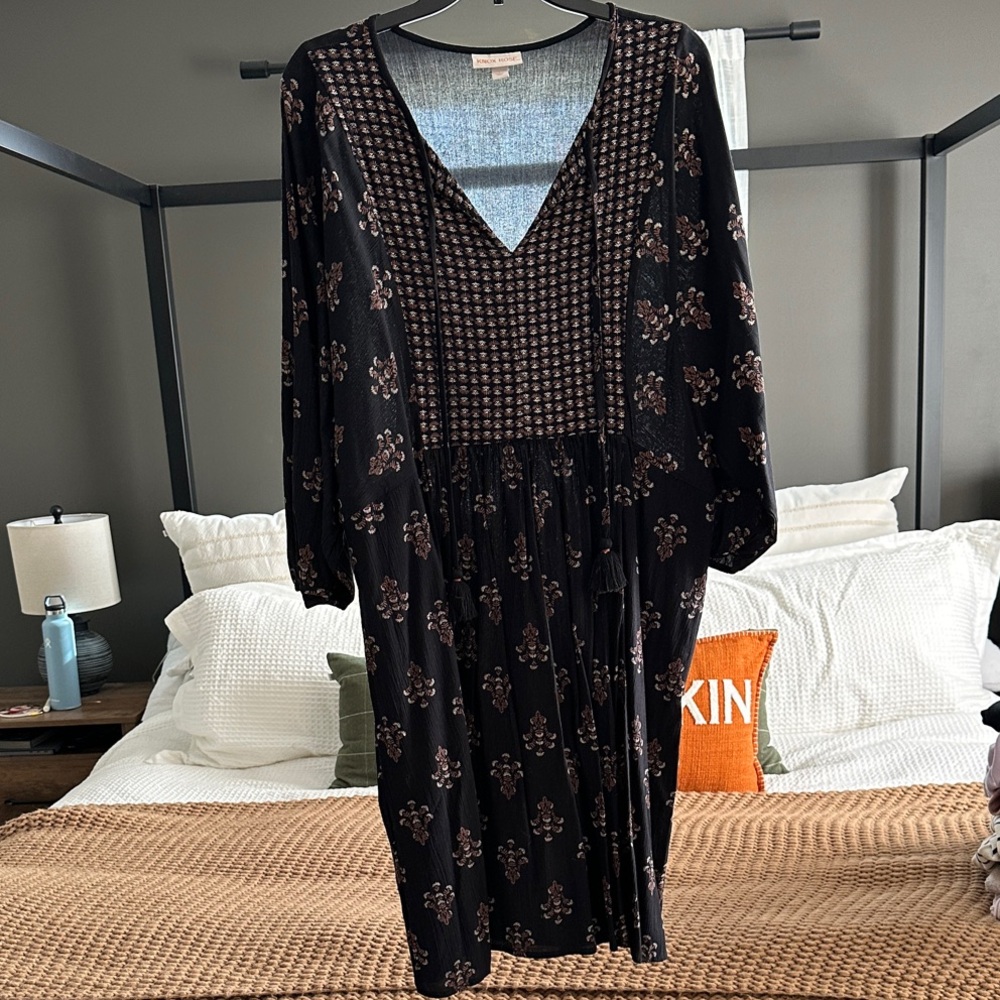 Knox Rose Black and Brown Long Sleeve Dress